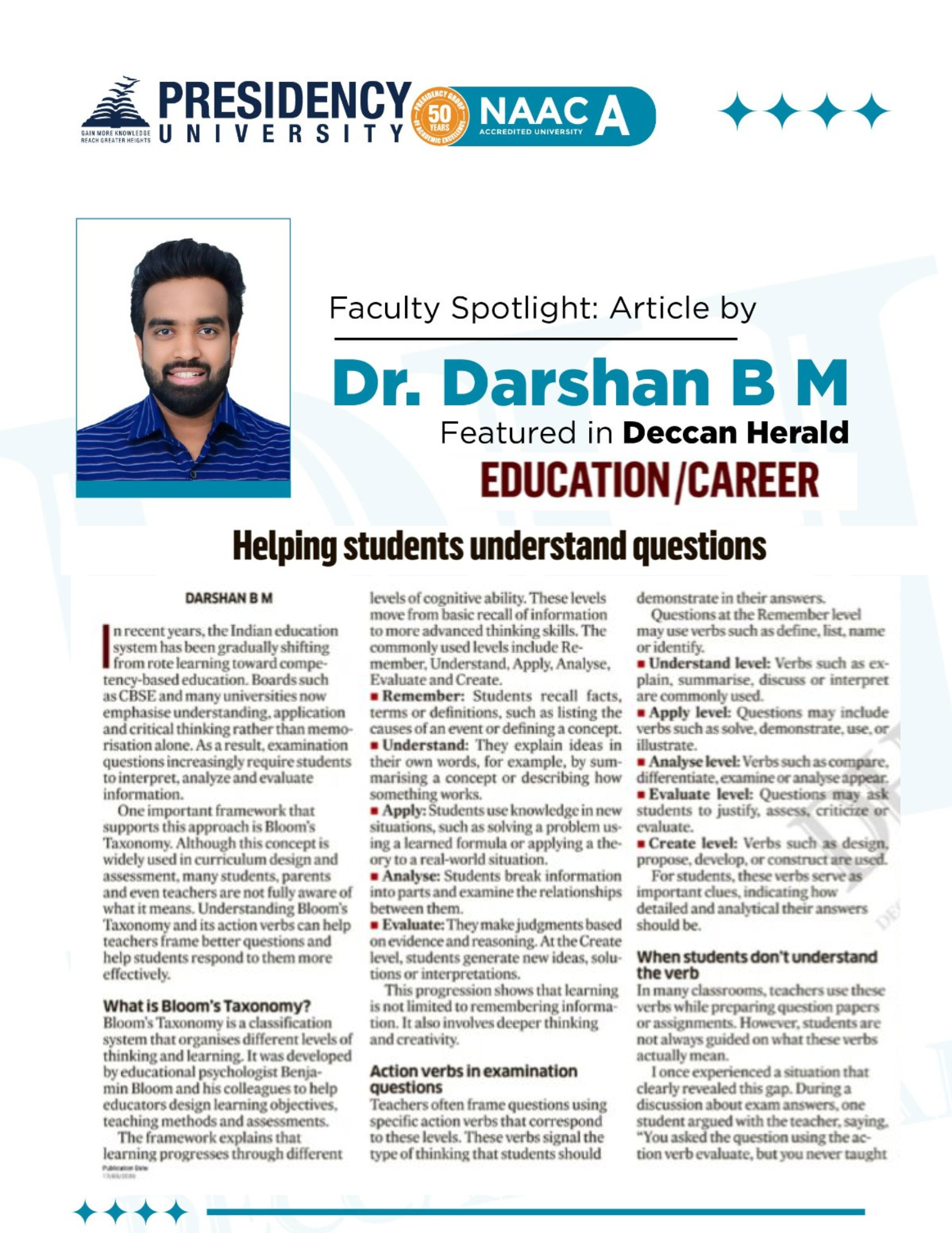 SOMS Faculty Dr Darshan B. M. Published in Deccan Herald