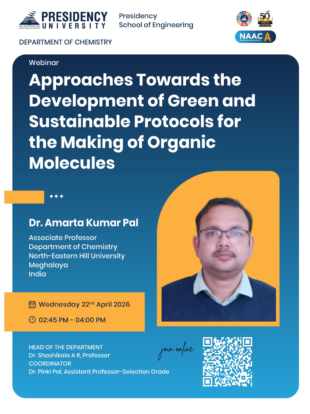 Dept. of Chemistry Webinar on Green and Sustainable Organic Synthesis