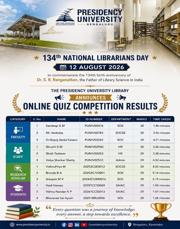 Online Quiz Competition held on Librarians’ Day Celebration